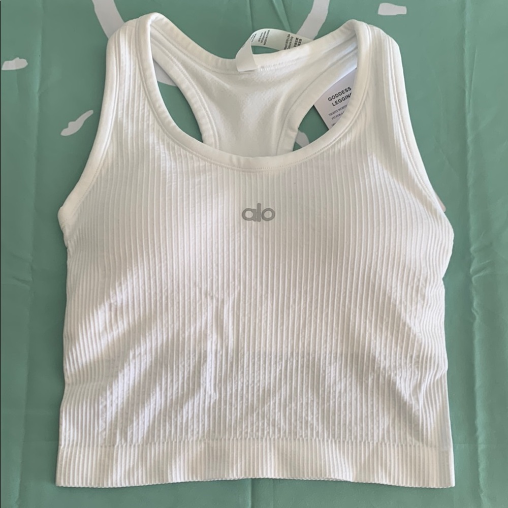 Alo White Ribbed Tank Top